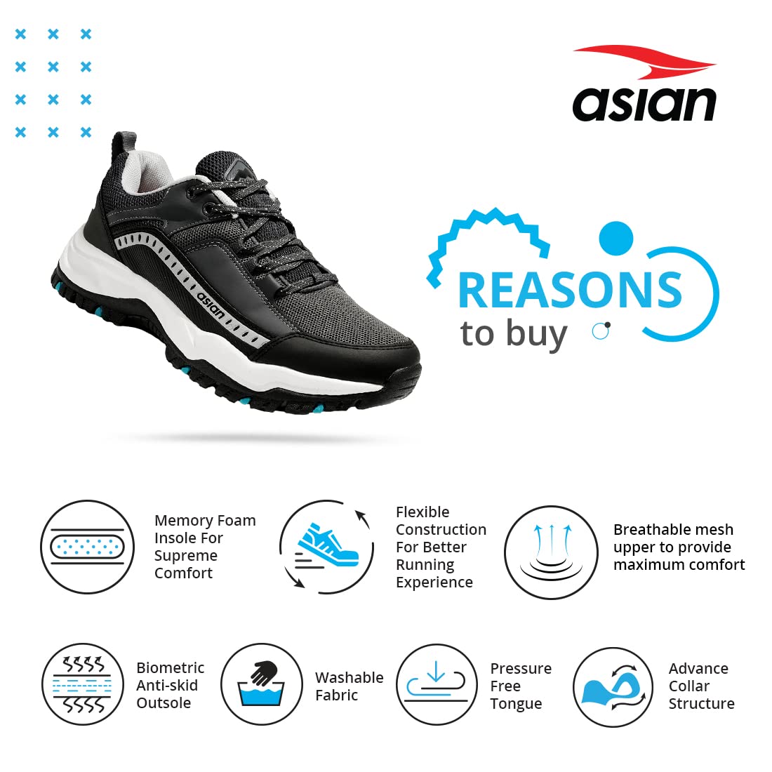 ASIAN Men's Everest-01 Sports Trekking & Hiking,Walking Shoes with Rubber Outsole & Memory Foam Insole Lace-Up Shoes for Men's & Boy's