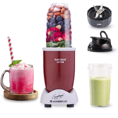 Wonderchef Nutri-blend Activ Mixer Grinder Blender, Smoothie Maker, 500W 22000 RPM 100% Full Copper Motor, 2 Unbreakable Jars, SS Blades, 2 Year Warranty, Recipe book by Chef Sanjeev Kapoor, Black