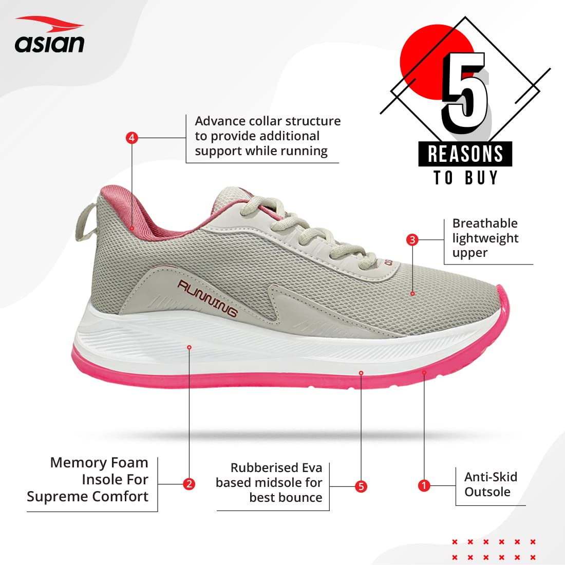 ASIAN Women's FIREFLY-09 Sports Running,Walking,Gym Shoes with Max Cushion Technology Lightweight Eva Sole with Memory Foam Insole Casual Sneaker Shoes for Women's & Girl's