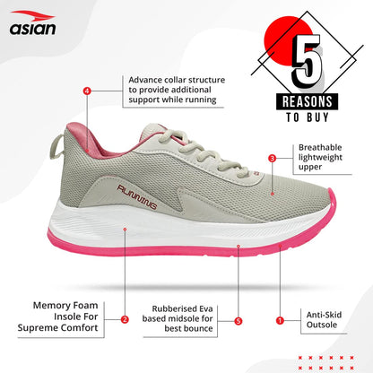 ASIAN Women's FIREFLY-09 Sports Running,Walking,Gym Shoes with Max Cushion Technology Lightweight Eva Sole with Memory Foam Insole Casual Sneaker Shoes for Women's & Girl's