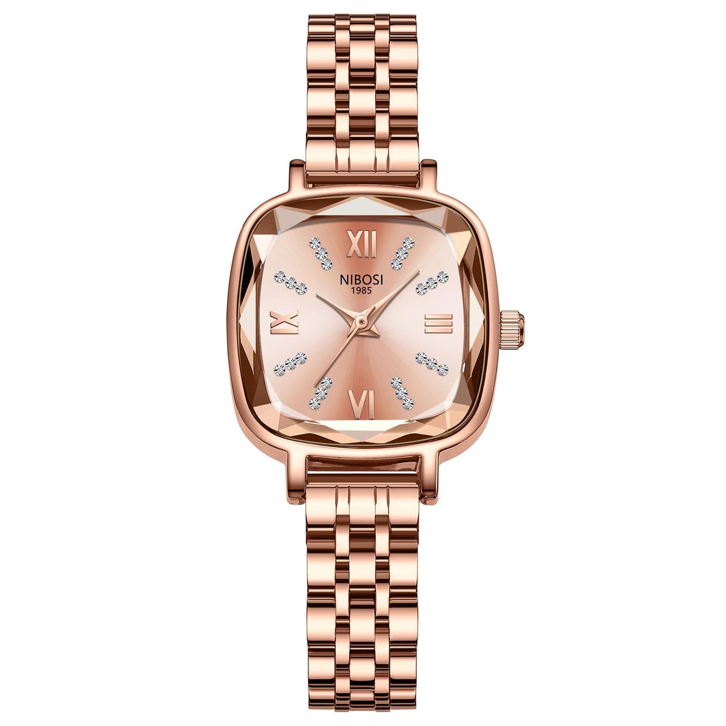 NIBOSI Women Stainless Steel Watches Analog Rose Gold Band and Square Dial Women's Watch for Girls&Miss&Ladies Diamond Studded with Stylish Watches Waterproof