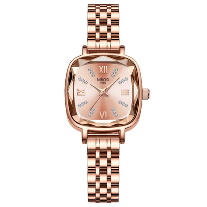 NIBOSI Women Stainless Steel Watches Analog Rose Gold Band and Square Dial Women's Watch for Girls&Miss&Ladies Diamond Studded with Stylish Watches Waterproof