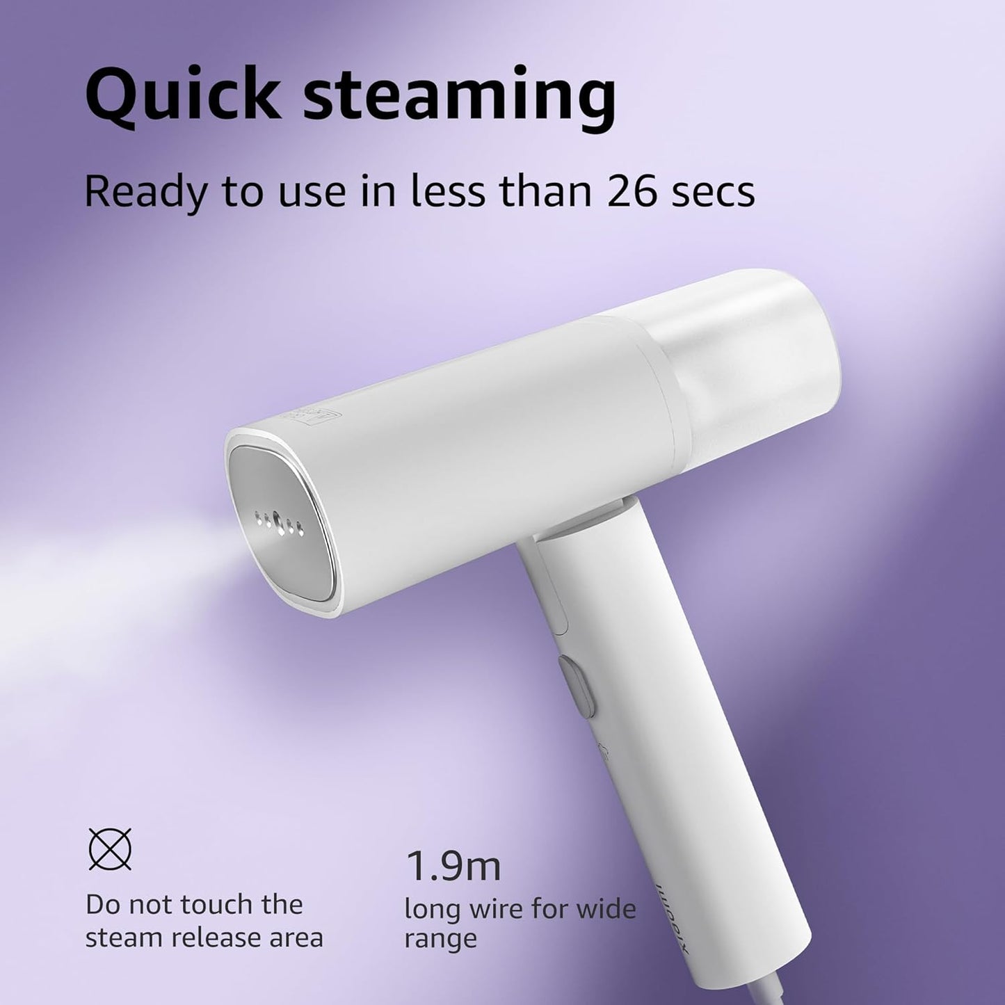 Xiaomi Handheld Garment Steamer, Foldable travel steam iron for clothes, Vertical and Horizontal, Powerful 1300 Watt fast heat up, Kills 99.9%* bacteria, White