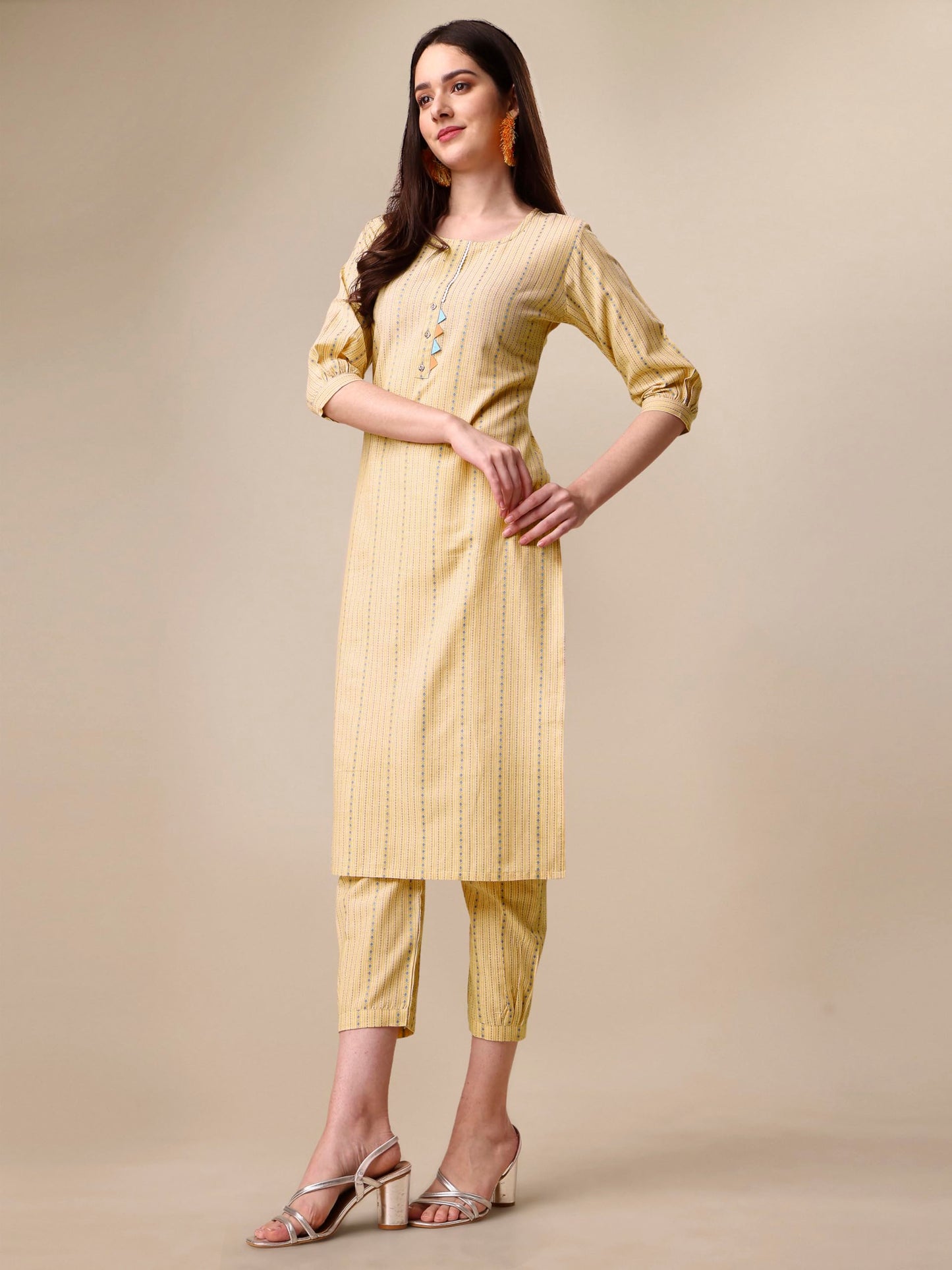 EthnicJunction Women's Rayon Woven Striped Work Straight Kurta With Pant