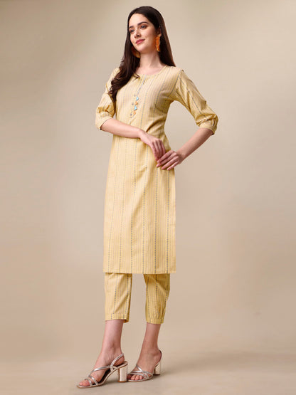 EthnicJunction Women's Rayon Woven Striped Work Straight Kurta With Pant