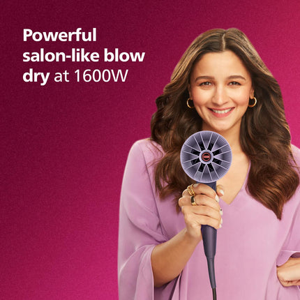 Philips Hair Dryer Powerful Drying with Less HeatIIonic Care for Smooth & Shiny HairI 3 Styling Options for Salon like BlowdryI 1600 WattsI Cool ShotI Men & WomenI 2 Year WarrantyI BHD318/00, Purple 