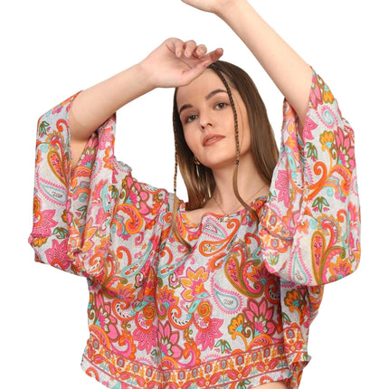 KE KANHA EXPORTS top Stylish Women Tops Multi-Neck Option-Round,v-Neck,Boat Neck Loose fit Variety of Sleeves Tops Boho Floral Western top fit to All Women Shape