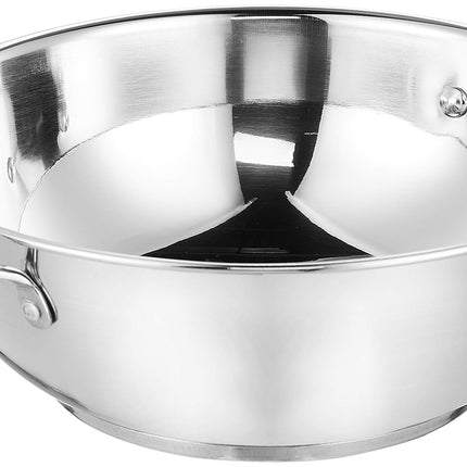 Amazon Brand - Solimo Stainless Steel T Pan with Glass Lid & Induction Base, 1.5 Litre