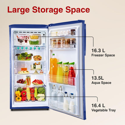 Godrej 180 L 4 Star Turbo Cooling Technology, With 24 Days Farm Freshness Direct Cool Single Door Refrigerator(2023 Model, RD EDGENEO 207D THF AQ BL, Aqua Blue)