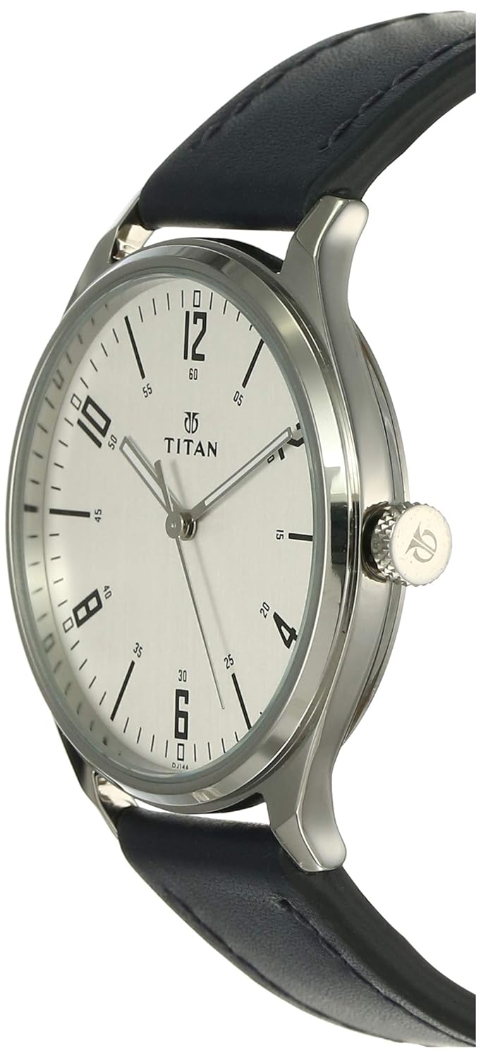 Titan Men's Minimalist Zen Analog Blue Watch: Sleek Leather Strap with Contrast Hands-1802SL02