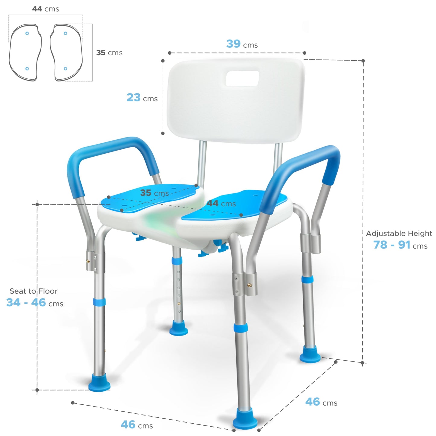 KosmoCare Premium Imported Shower Bench with EVA Mat Height Adjustable, Tool-Free Assembly Shower Chair with Anti-Slip Rubber Tips for Safety of Seniors & Elderly