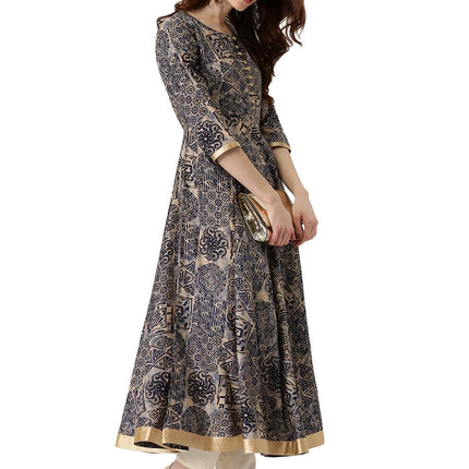 Libas Women's Chanderi Printed Anarkali Kurta (4799_Blue 