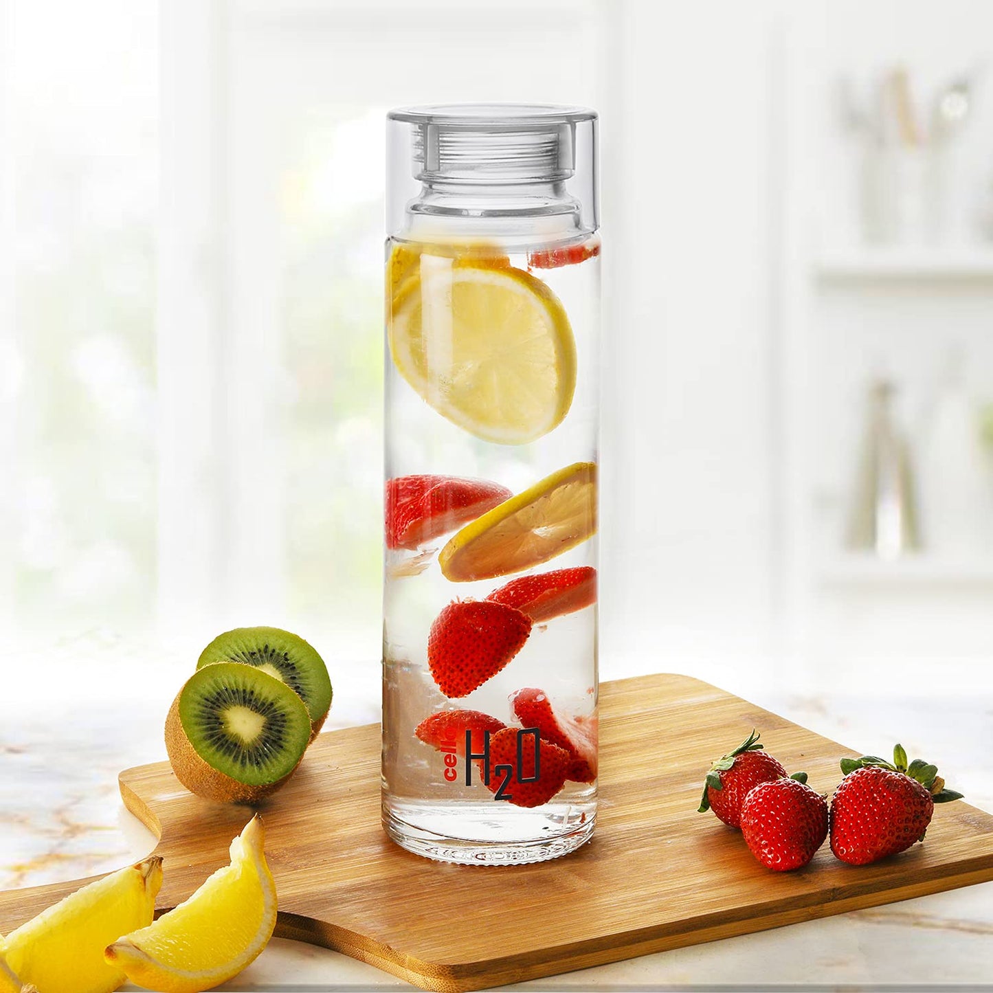 Cello H2O Glass Fridge Water Bottle with Plastic Cap | Leak Proof & Break-Proof | Wide Mouth & Easy to Clean | Best Usage for Office/School/College | 920ml | Red