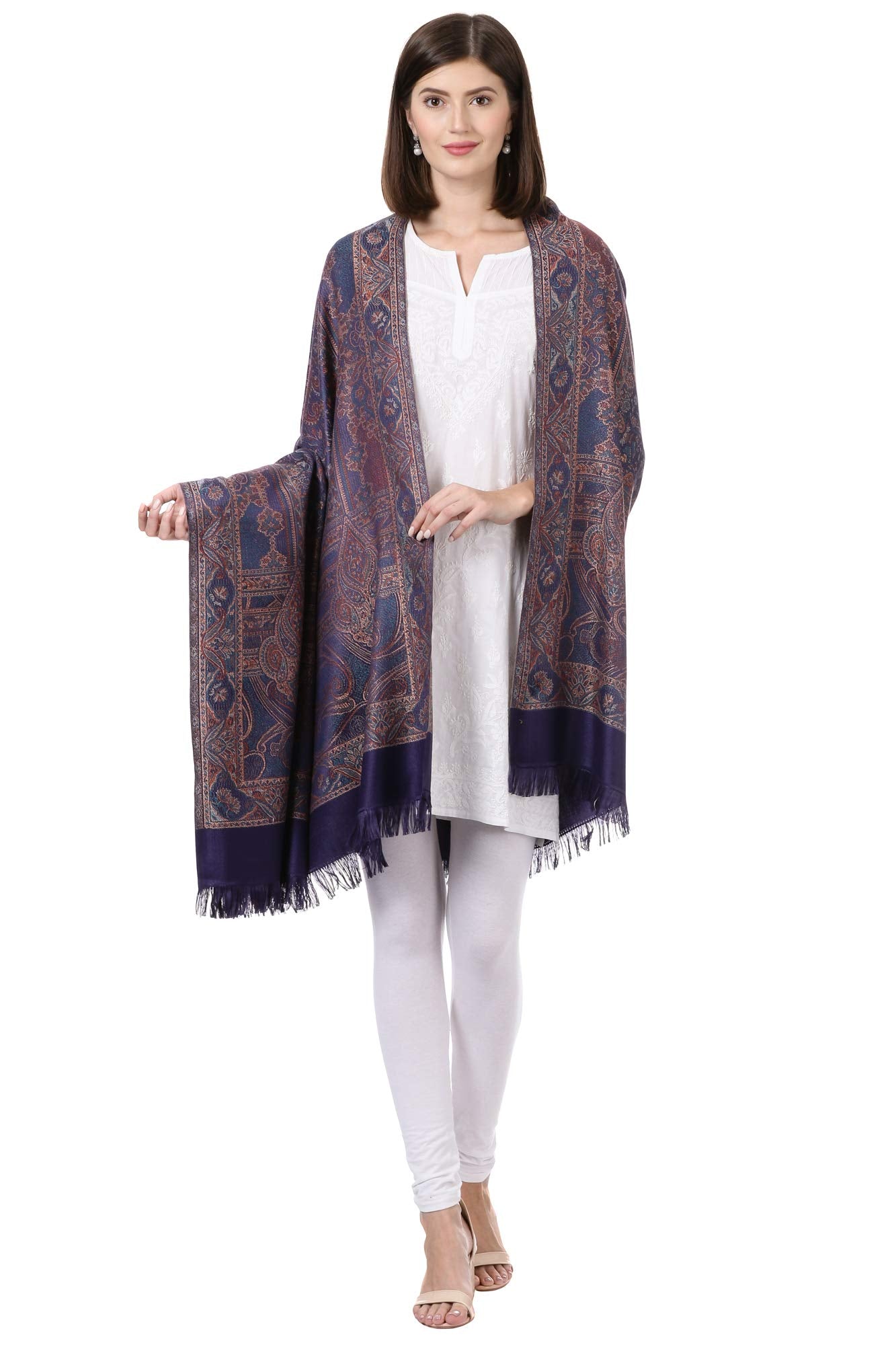 Pashtush Women's Kashmiri Woolen Shawl, Jacquard palla, Warm and soft, Faux Pashmina