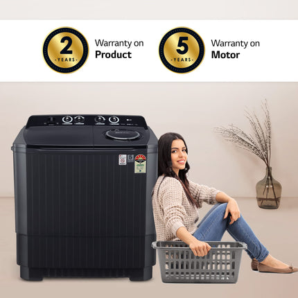 LG 11 Kg 5 Star Wind Jet Dry Rat Away Technology Semi-Automatic Top Loading Washing Machine (P1155SKAZ, Roller Jet Pulsator, Punch + 3, Middle Black) 