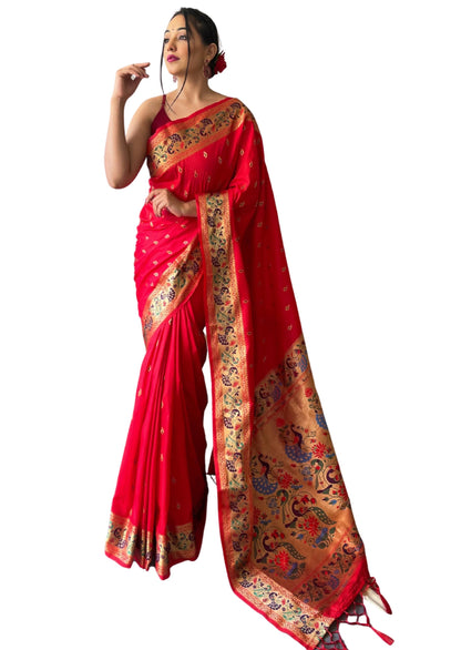 SGF11 Women's Paithani Soft Lichi Silk Kanjivaram Sarees With Blouse Piece