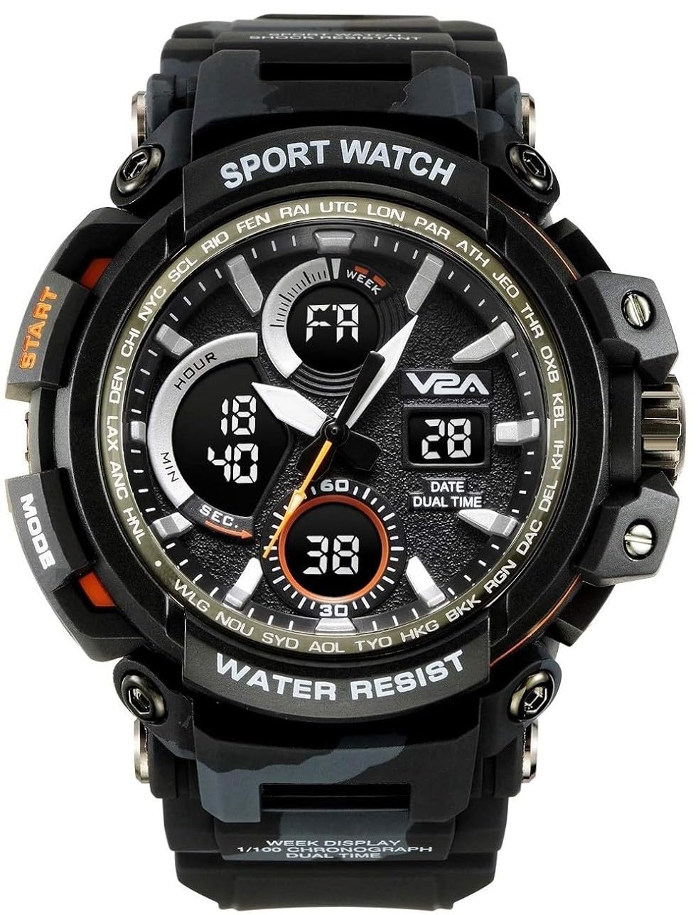 V2A Outdoor Sport Shockproof Led Analogue And Digital Waterproof Chronograph Watch For Men ( Multicolor )