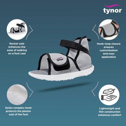 TYNOR Unisex Cast Shoe Rocker Sole Flat, Grey, Large, 1 Unit