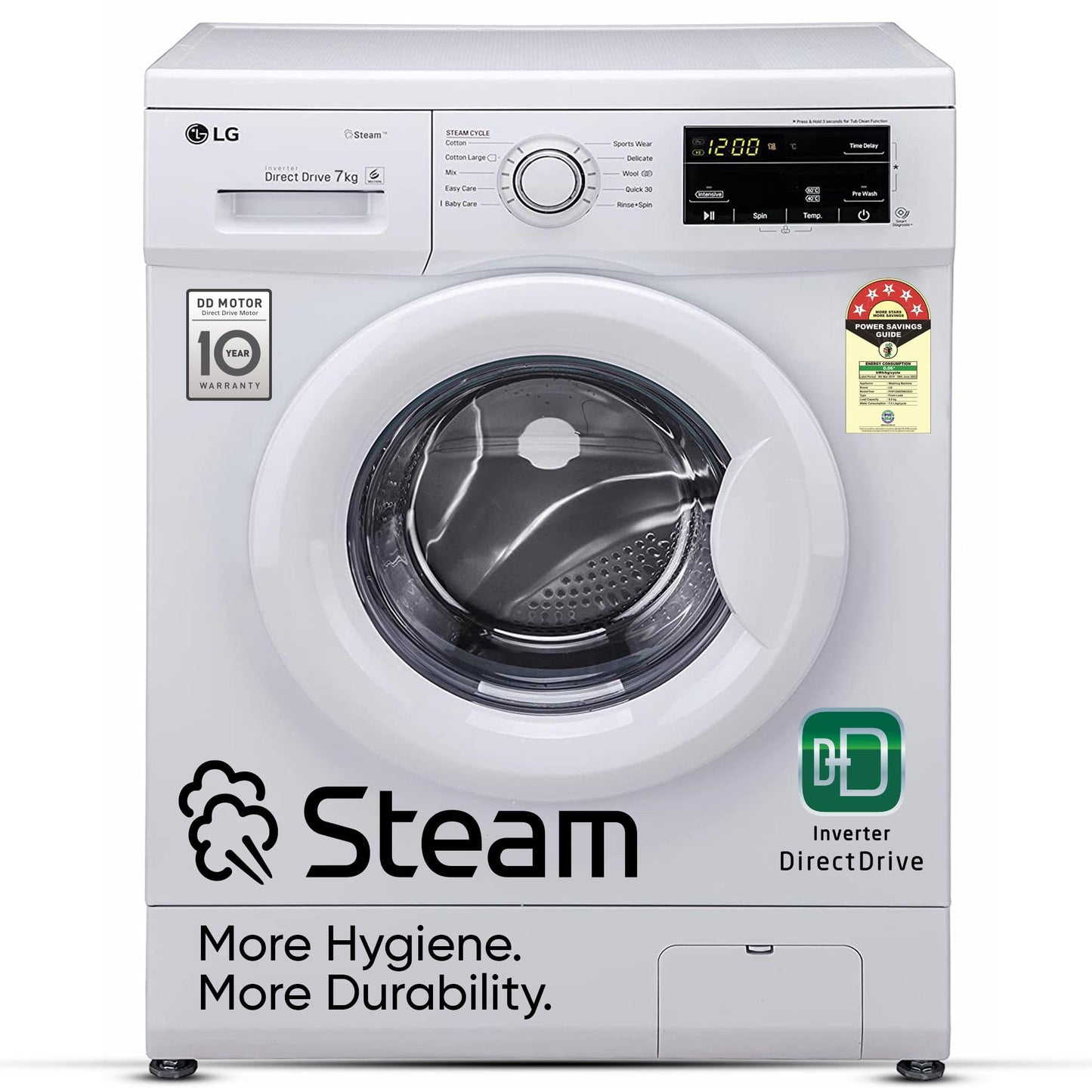 LG 6.5 Kg, 5 Star, Direct Drive Technology, Steam Wash, 6 motion DD, Smart Diagnosis, Fully Automatic Front Load Washing Machine (FHM1065SDW, Allergy Care, In-Built Heater, Touch Panel, White)