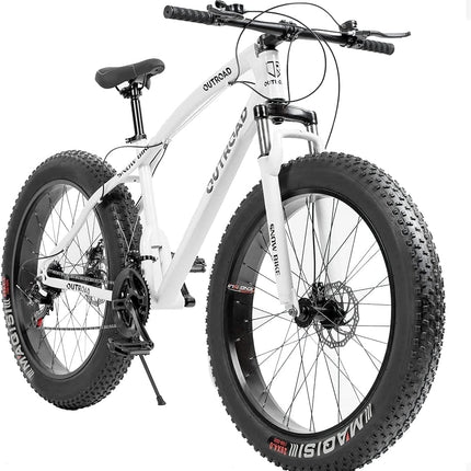 Mioox Fat Tyre Mountain Bike With 21 Speed Gears,26 * 4T Inch Wheels,Disk Brakes Cycle For Adults/Unisex (With Original Shimano Gears), Front, 18 Inches, White 