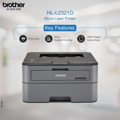 Brother HL-L2321D Automatic Duplex Laser Printers with 30 PPM Print Speed, 8 MB Memory, Large 250 Sheet Paper Tray, Wired USB Connectivity - Black