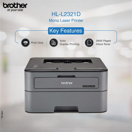 Brother HL-L2321D Automatic Duplex Laser Printers with 30 PPM Print Speed, 8 MB Memory, Large 250 Sheet Paper Tray, Wired USB Connectivity - Black 