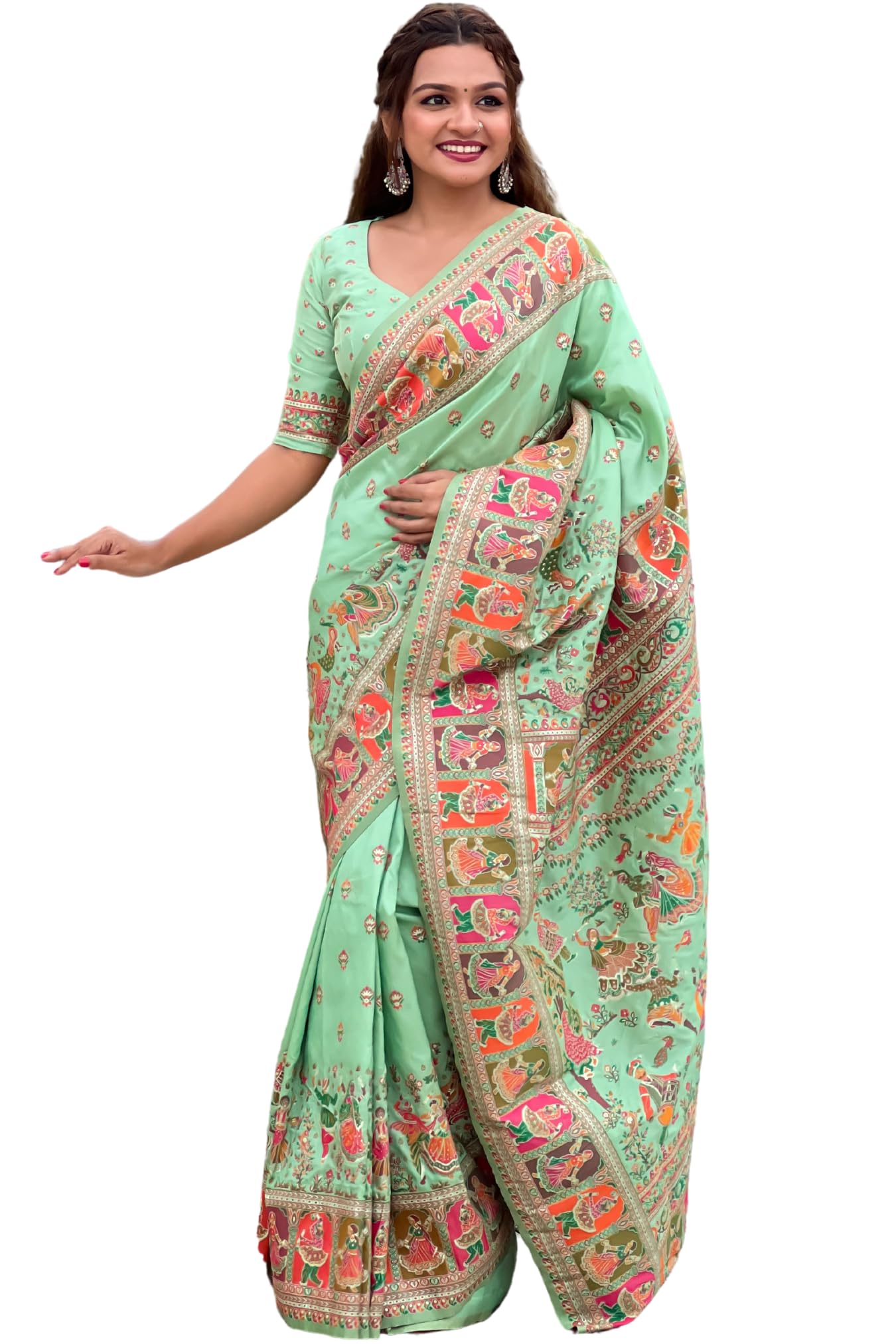 SGF11 Women's Kanjivaram Pure Soft Silk Saree With Unstitched Blouse Piece