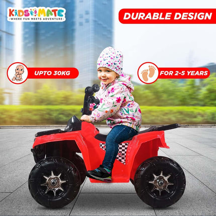 Kidsmate ATV Raider Electric Car for Kids | Battery Operated Cars for Kids with 6V Battery, LED Lights Bluetooth & USB Multimedia | Forward & Backward 4 Wheels Ride on Toy for Age 2-5 Yrs - Black/Red 