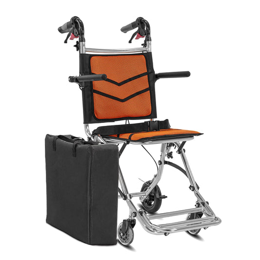 KosmoCare Styler Plus Premium Imported Ultra Lightweight Transporter Wheelchair With Bag and - Crest Series-Orange