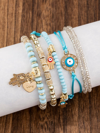 Shining Diva Fashion Bohemian Stackable Multilayer Hamsa Hand Evil Eye Lucky Protection Bracelets Multicolor Crystal Charm Beaded Bracelet for Women Girls