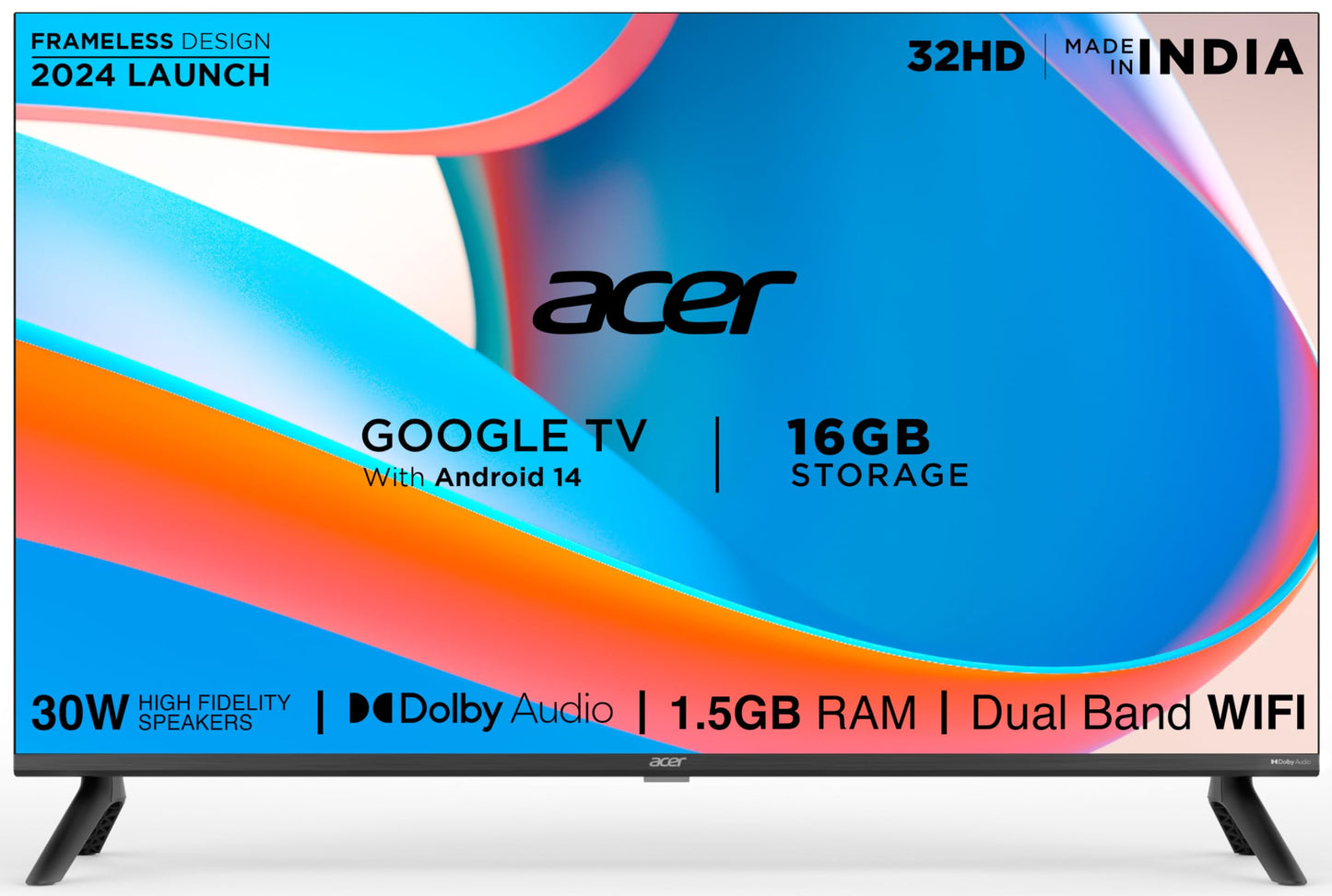 Acer 80 cm (32 inches) I Pro Series HD Ready Smart LED Google TV AR32HDIGU2841AT (Black)