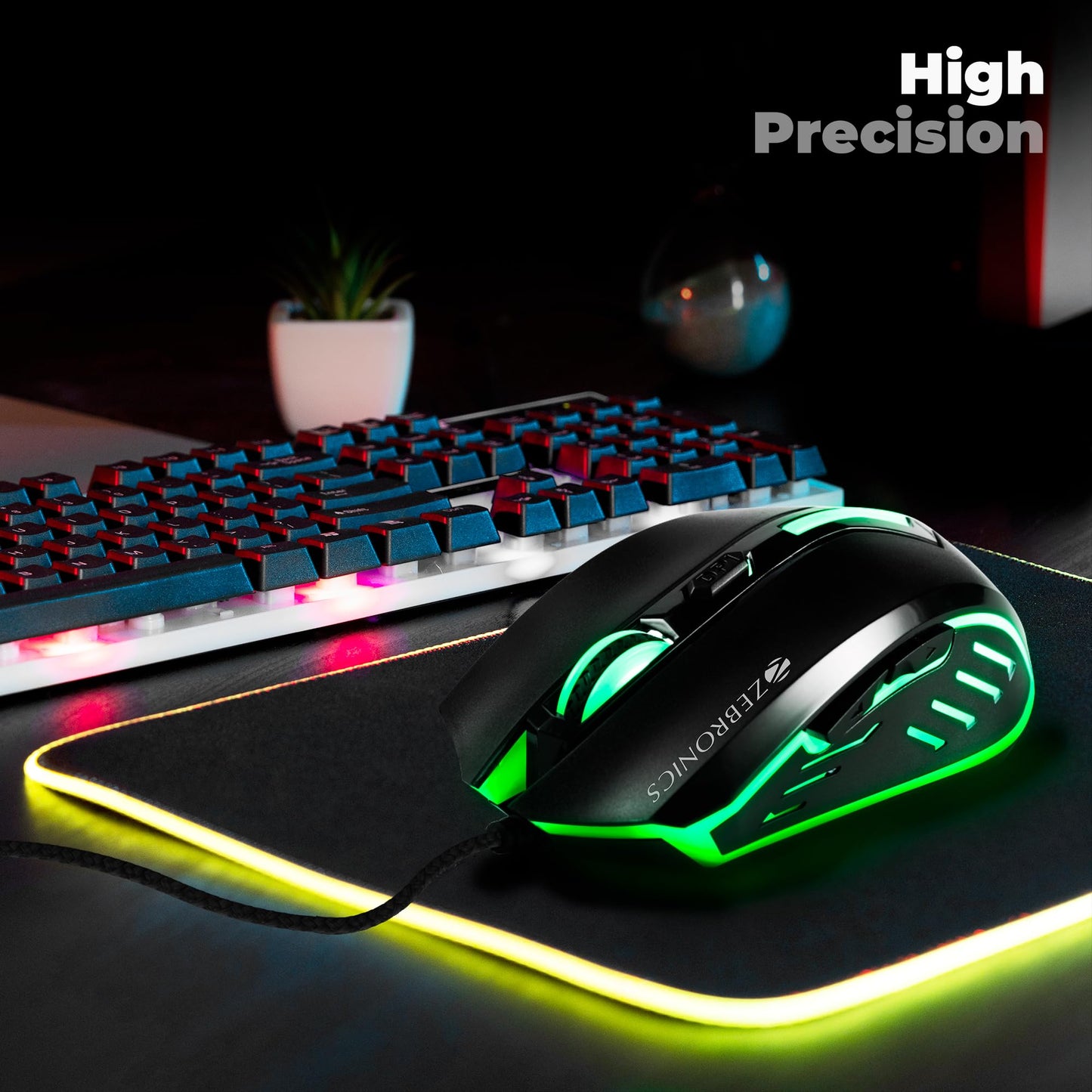 ZEBRONICS-Transformer-M with a High-Performance Gold-Plated USB Mouse: 6 Buttons, Multi-Color LED Lights,High-Resolution Sensor with max 3600 DPI, and DPI Switch(Black)