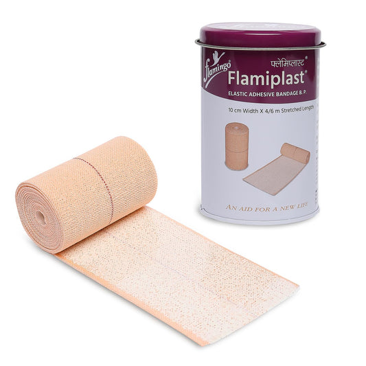 Flamingo Flamiplast (Elastic Adhesive Bandage B. P.) Support, Compression | Stretched Length upto 4/6 Mtr | 10 cm