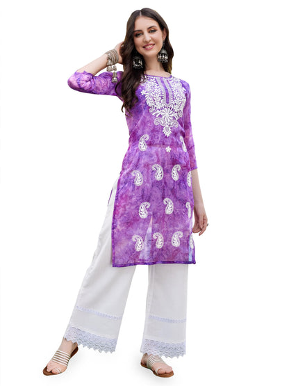 EthnicJunction Women's Georgette Chikankari Embroidery Straight Kurta