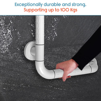 KosmoCare Stainless Steel 90° with Anti-Slip Nylon Grip Grab Bar, Wall Mounted Safety L Shaped Grab Bar for Bathroom | Grab Bars for Toilet Senior Citizens | Toilet Grab bar for Elderly (600 x 350mm)