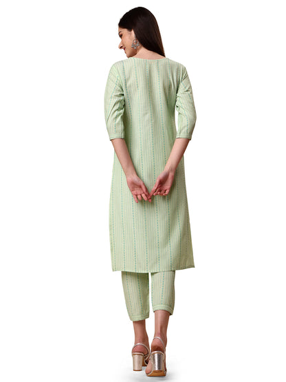 EthnicJunction Women's Rayon Woven Striped Work Straight Kurta With Pant