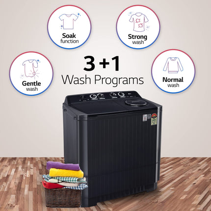 LG 11 Kg 5 Star Wind Jet Dry Rat Away Technology Semi-Automatic Top Loading Washing Machine (P1155SKAZ, Roller Jet Pulsator, Punch + 3, Middle Black) 