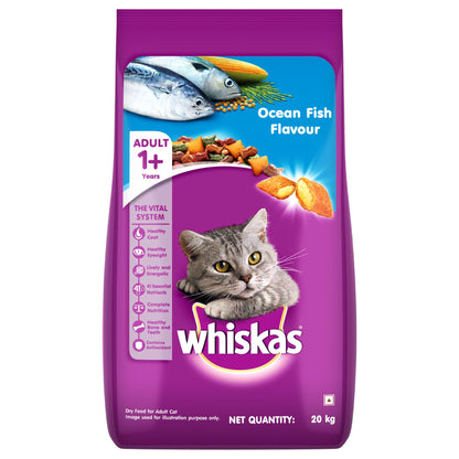 Whiskas Adult (1+ Years) Dry Cat Food, Ocean Fish Flavour, 480 g, Contains 41 Essential Nutrients, Complete & Balanced Nutrition for Adult Cats