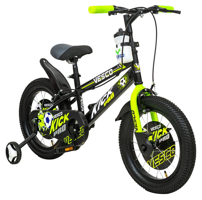 VESCO Kick Pro 16T Kids Cycle with Side Wheels | Rigid Suspension | 11 Inches Frame | Ideal for 4 to 6 Years Boys & Girls Kids Bike (Green) 