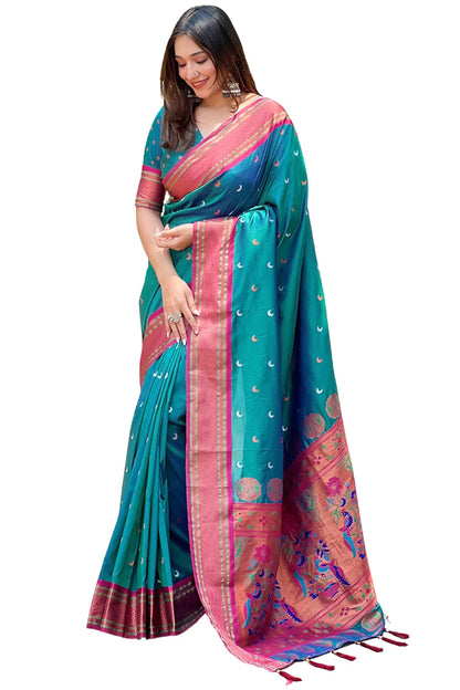 SGF11 Women's Kanjivaram Paithani Soft Silk Saree With Unstitched Blouse Piece