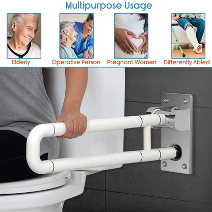 KosmoCare Stainless Steel Standing Grab Bar with Anti-Slip Nylon Grip & Floor Support, Wall Mounted Fixed Grab Bar for Bathroom | Grab Bars for Toilet Senior Citizens | Toilet Grab bar for Elderly