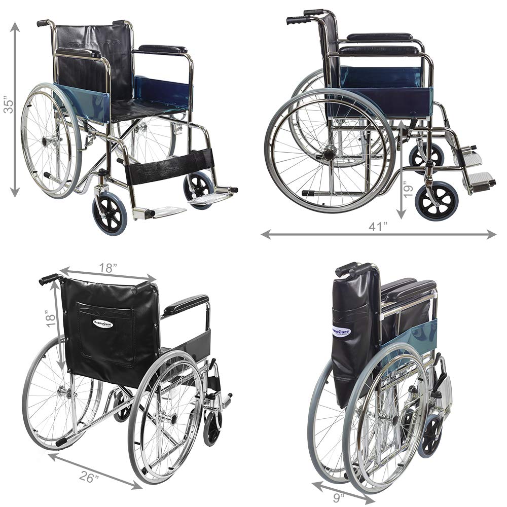 KosmoCare Dura Rexine Wheelchair | Self-Propelled & Attendant Use | Hammered Finish MS Frame | 24" Mag Wheels | Removable Footrests | Foldable Design | Comfortable Rexine Seat | Supports Up to 100 kg