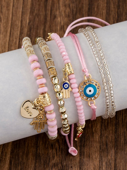 Shining Diva Fashion Bohemian Stackable Multilayer Hamsa Hand Evil Eye Lucky Protection Bracelets Multicolor Crystal Charm Beaded Bracelet for Women Girls