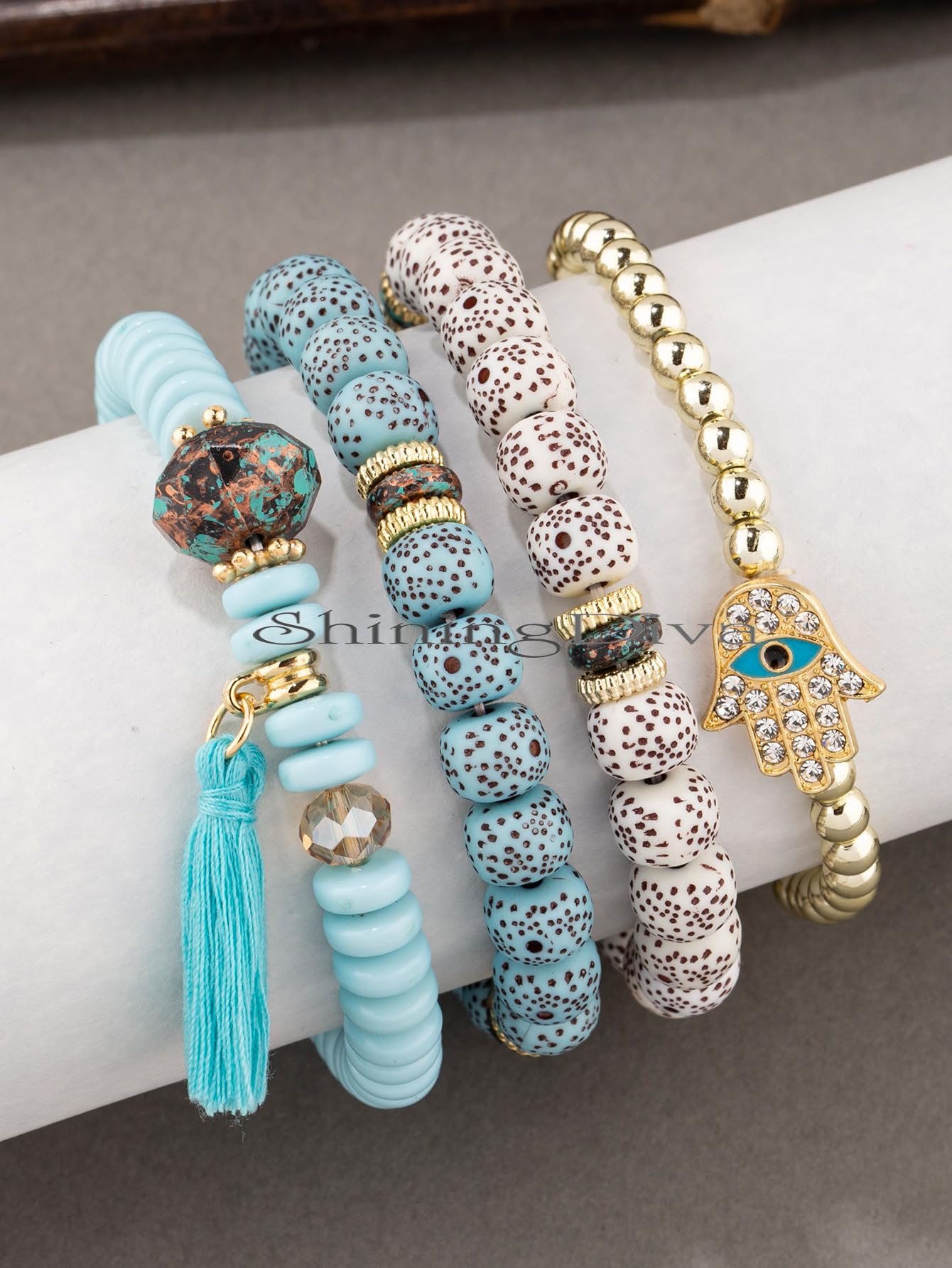 Shining Diva Fashion Bohemian Stackable Multilayer Hamsa Hand Evil Eye Lucky Protection Bracelets Multicolor Crystal Charm Beaded Bracelet for Women Girls