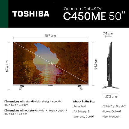 TOSHIBA 126 cm (50 inches) C450ME Series 4K Ultra HD Smart QLED TV 50C450ME (Silver) 