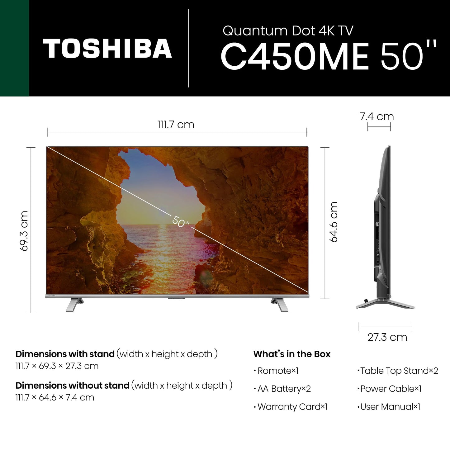 TOSHIBA 108 cm (43 inches) C450ME Series 4K Ultra HD Smart QLED TV 43C450ME (Silver)