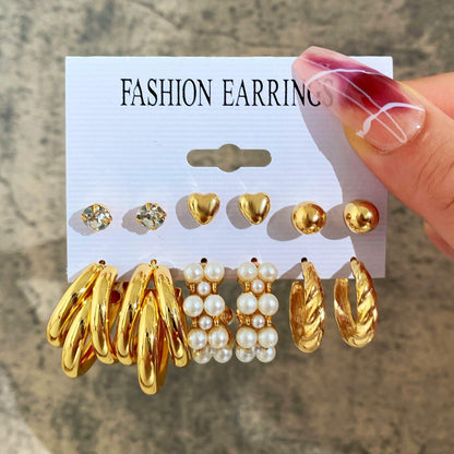 Shining Diva Fashion 11 Pairs Combo Set Celebrity Inspired Latest Trendy Stylish Gold Plated Geometric Twist Pearl Hoop Dangle Earrings for Women and Girls