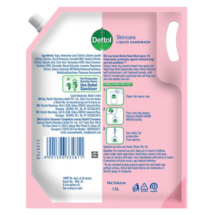 Dettol Liquid Handwash Refill – Skincare Hand Wash- 1350ml | pH Balanced | 10x Better Germ Protection