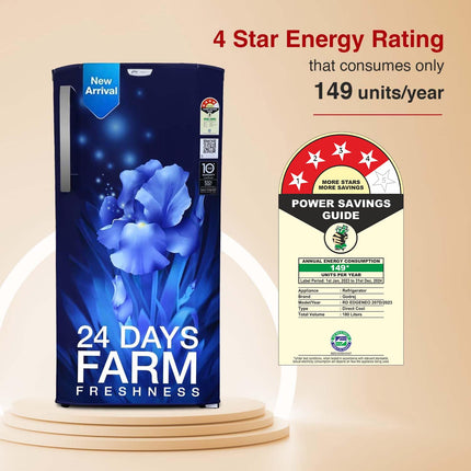 Godrej 180 L 4 Star Turbo Cooling Technology, With 24 Days Farm Freshness Direct Cool Single Door Refrigerator(2023 Model, RD EDGENEO 207D THF AQ BL, Aqua Blue)