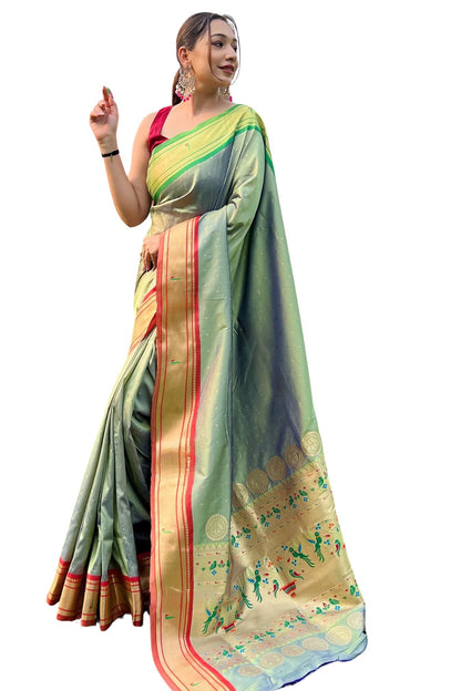 SGF11 Women's Paithani Soft Lichi Silk Kanjivaram Sarees With Blouse Piece